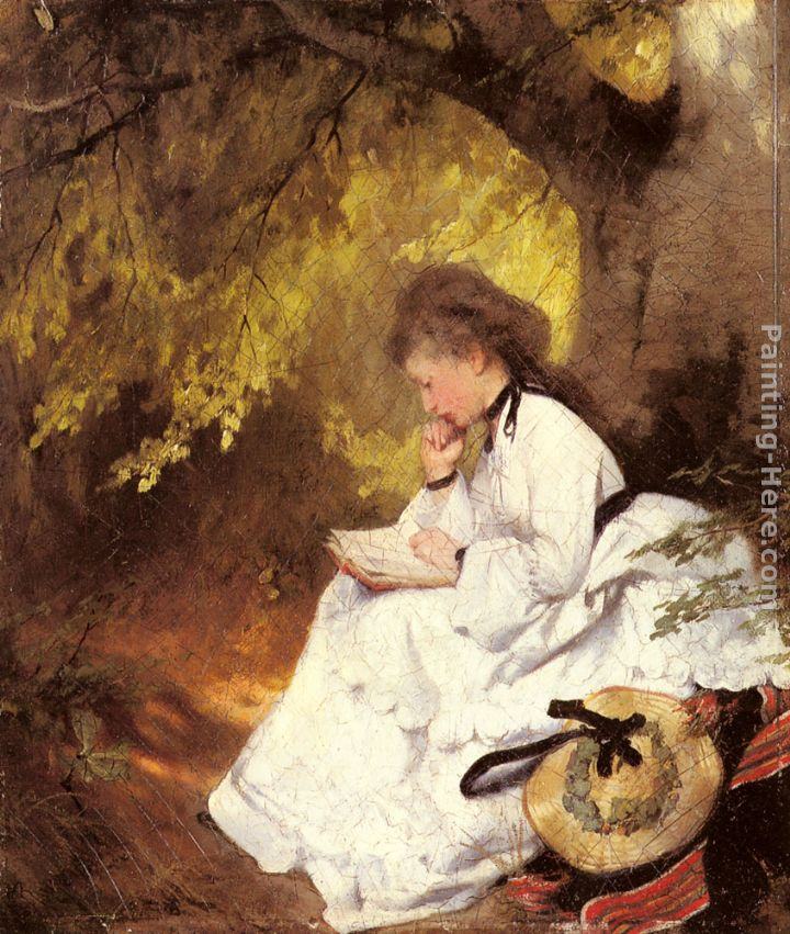 Karl Raupp An Elegant Lady Reading Under a Tree